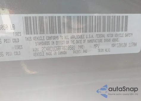 2015 Chrysler Town & Country Touring-L z USA, uszkodzony, nr VIN 2C4RC1CG6FR618581